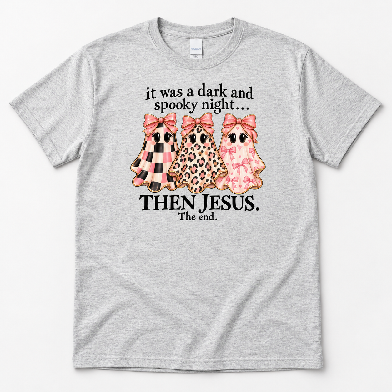 It Was A Dark And Spooky Night Then Jesus Shirt, Christian Halloween T-Shirt, Cute Coquette Ghost Tee - Image 7