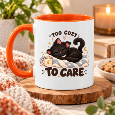 Alternative view of Too Cozy To Care Black Cat Accent Mug, Cute Sleepy Cat Coffee Cup, Cozy Cat Lover Gift, Funny Cat Mom Mug