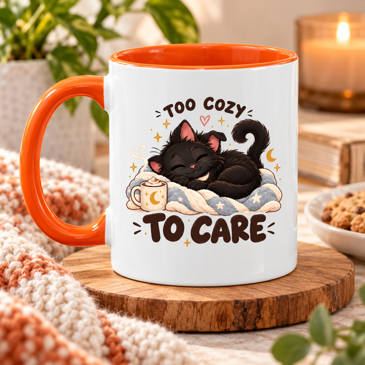 Too Cozy To Care Black Cat Accent Mug, Cute Sleepy Cat Coffee Cup, Cozy Cat Lover Gift, Funny Cat Mom Mug - Image 2