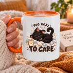 Too Cozy To Care Black Cat Accent Mug, Cute Sleepy Cat Coffee Cup, Cozy Cat Lover Gift, Funny Cat Mom Mug - Thumbnail Image 3
