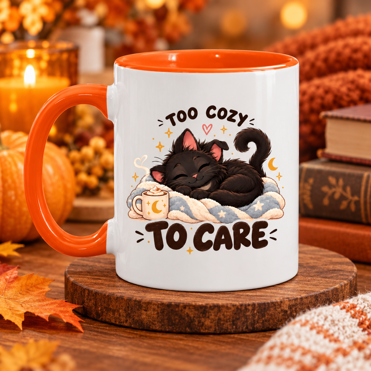 Too Cozy To Care Black Cat Accent Mug, Cute Sleepy Cat Coffee Cup, Cozy Cat Lover Gift, Funny Cat Mom Mug - Image 4