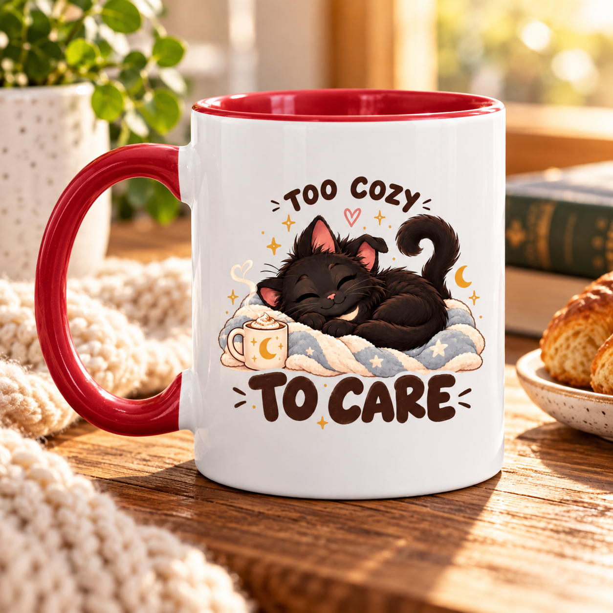 Too Cozy To Care Black Cat Accent Mug, Cute Sleepy Cat Coffee Cup, Cozy Cat Lover Gift, Funny Cat Mom Mug - Image 5