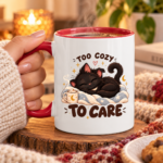 Too Cozy To Care Black Cat Accent Mug, Cute Sleepy Cat Coffee Cup, Cozy Cat Lover Gift, Funny Cat Mom Mug - Thumbnail Image 7