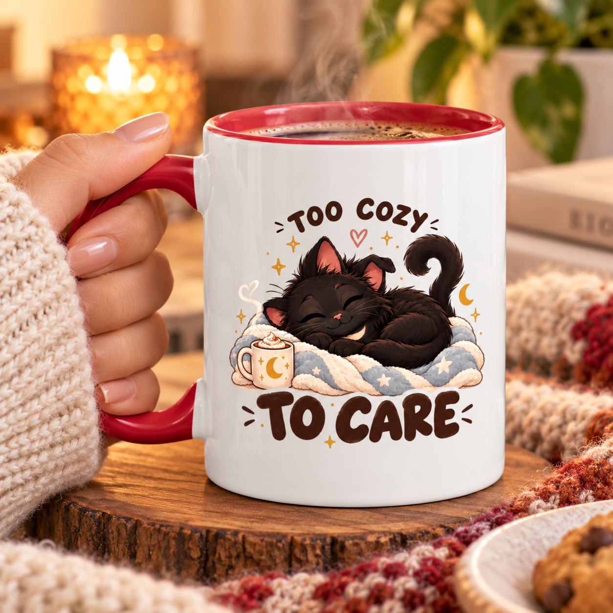 Too Cozy To Care Black Cat Accent Mug, Cute Sleepy Cat Coffee Cup, Cozy Cat Lover Gift, Funny Cat Mom Mug - Image 7