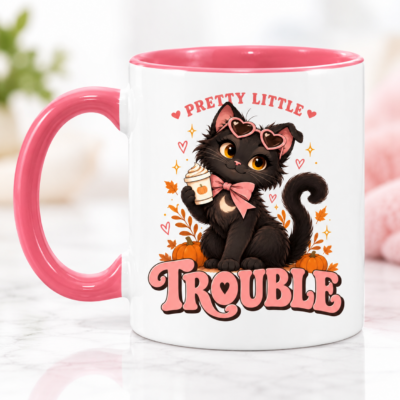 Alternative view of Pretty Little Trouble Black Cat Accent Mug, Cute Girly Cat Coffee Cup, Pink Bow Kitty Mug