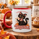 Pretty Little Trouble Black Cat Accent Mug, Cute Girly Cat Coffee Cup, Pink Bow Kitty Mug - Thumbnail Image 7