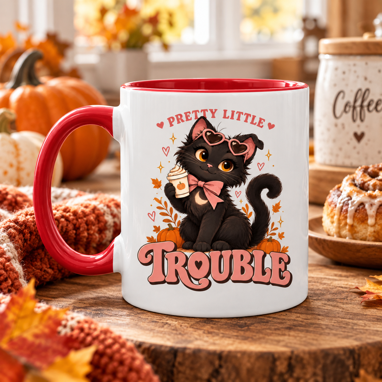 Pretty Little Trouble Black Cat Accent Mug, Cute Girly Cat Coffee Cup, Pink Bow Kitty Mug - Image 7