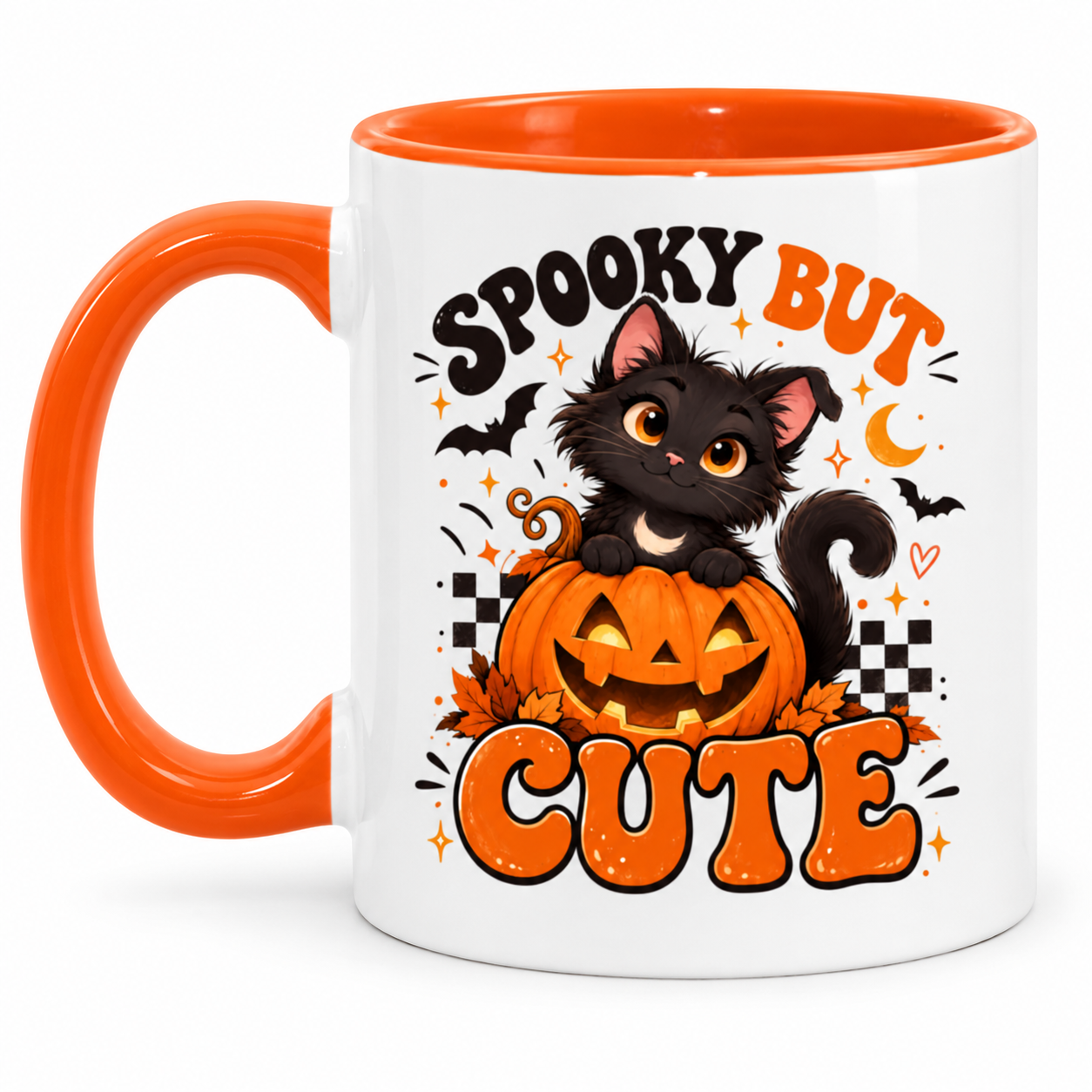 Spooky But Cute Black Cat Accent Mug, Cute Halloween Cat Coffee Cup, Pumpkin Kitty Mug, Funny Spooky Season Cat Lovers - Image 4
