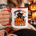 Spooky But Cute Black Cat Accent Mug, Cute Halloween Cat Coffee Cup, Pumpkin Kitty Mug, Funny Spooky Season Cat Lovers - Thumbnail Image 5