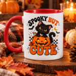 Spooky But Cute Black Cat Accent Mug, Cute Halloween Cat Coffee Cup, Pumpkin Kitty Mug, Funny Spooky Season Cat Lovers - Thumbnail Image 6