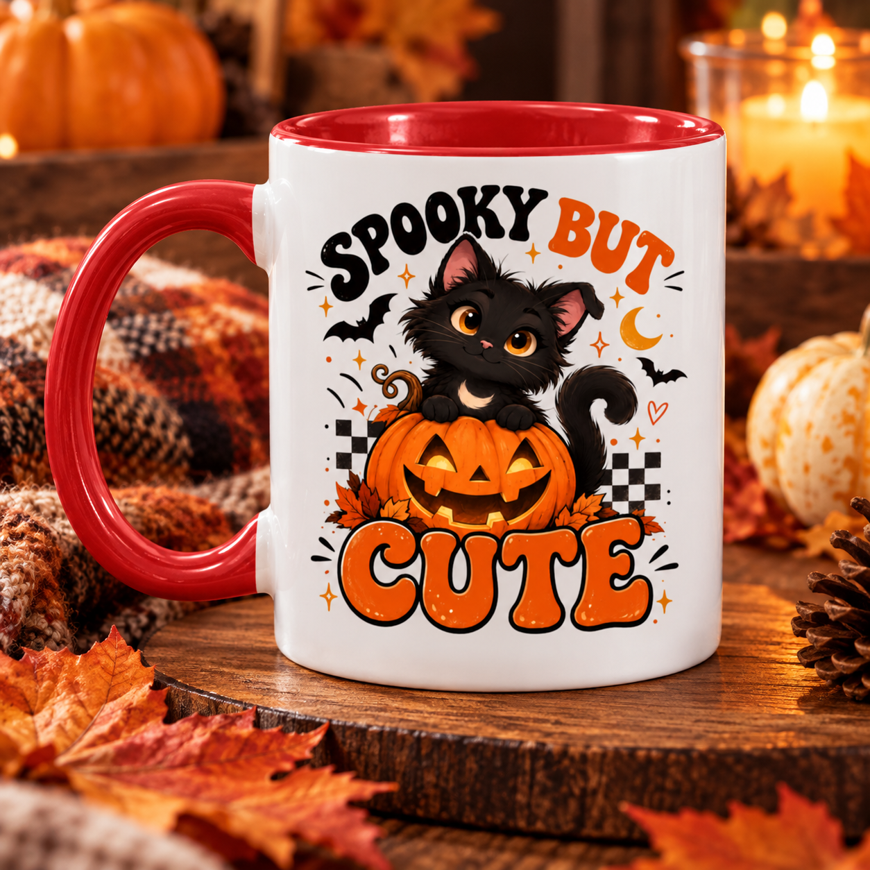 Spooky But Cute Black Cat Accent Mug, Cute Halloween Cat Coffee Cup, Pumpkin Kitty Mug, Funny Spooky Season Cat Lovers - Image 6
