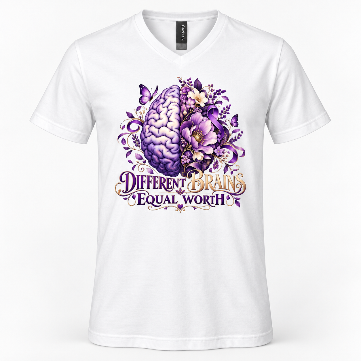 Different Brains Equal Worth Shirt, Neurodiversity Awareness T-Shirt, Floral Brain Graphic Tee - Image 6