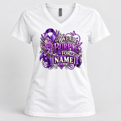 Alternative view of Personalized I Wear Purple For [Name] Shirt, Purple Ribbon Awareness T-Shirt, Custom Support Shirt