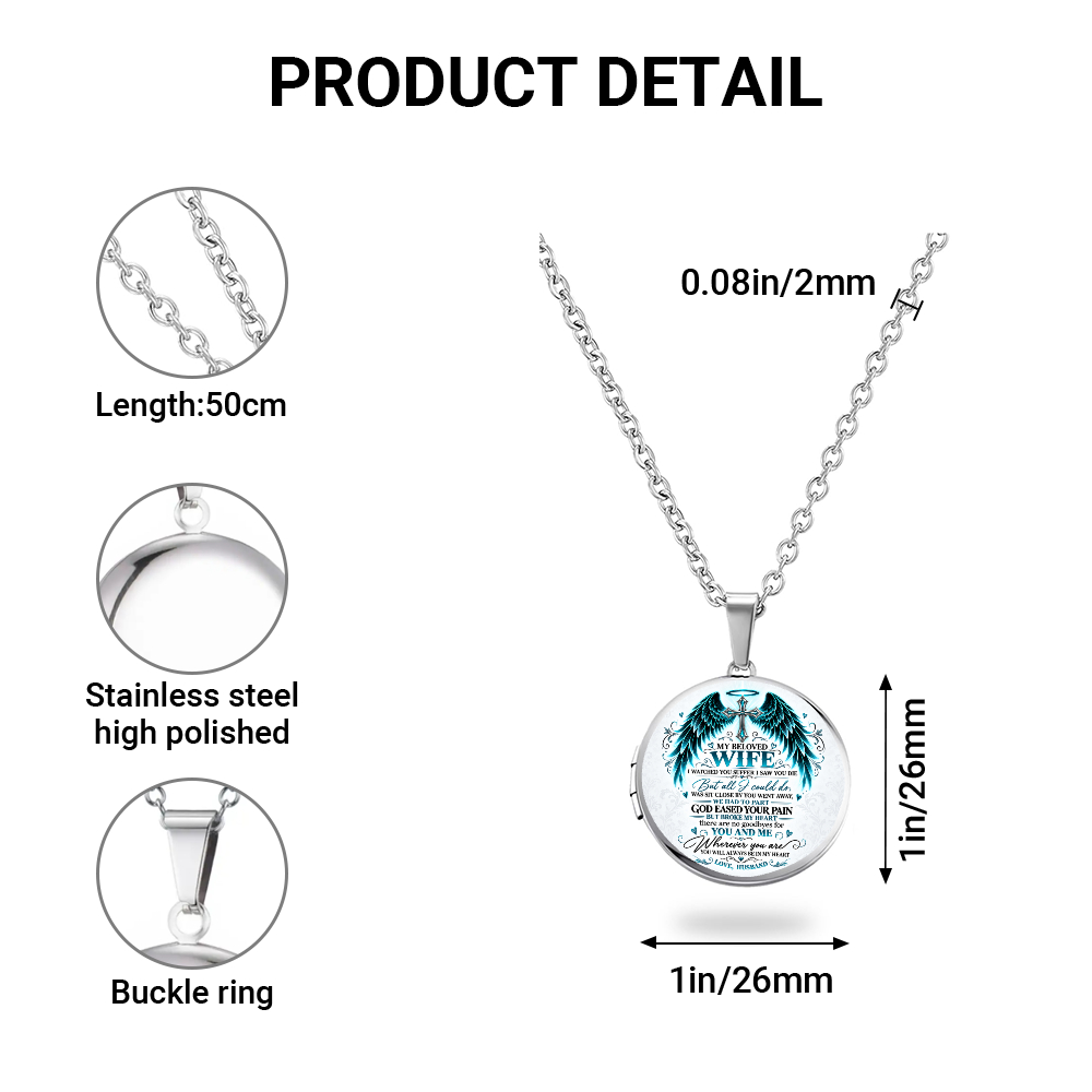 Personalized My Beloved Wife Memorial Locket Necklace, Angel Wings, Loss of Wife Sympathy Gift, In Loving Memory Keepsake for Husband - Image 4