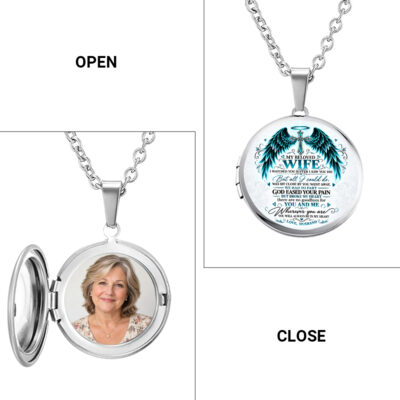 Personalized My Beloved Wife Memorial Locket Necklace, Angel Wings, Loss of Wife Sympathy Gift, In Loving Memory Keepsake for Husband