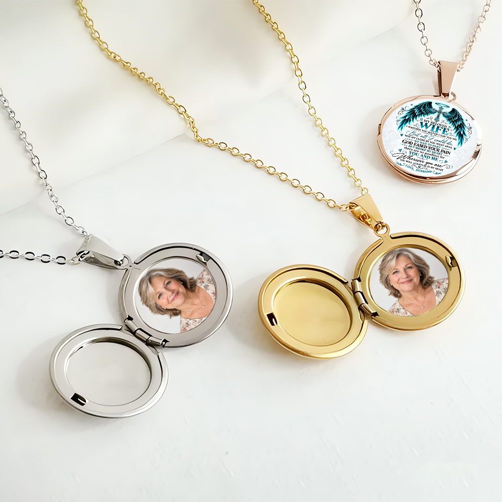 Personalized My Beloved Wife Memorial Locket Necklace, Angel Wings, Loss of Wife Sympathy Gift, In Loving Memory Keepsake for Husband - Image 3
