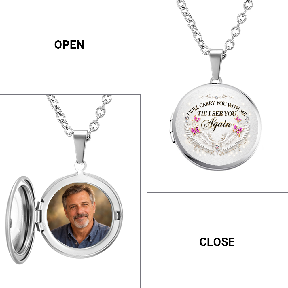 Personalized I Will Carry You With Me Memorial Locket Necklace, Angel Wings Butterfly Remembrance Jewelry, Until We Meet Again Sympathy Gift - Image 2