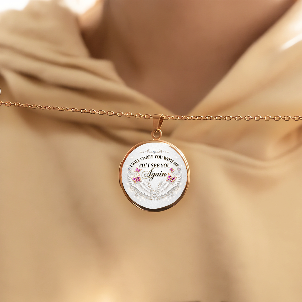 Personalized I Will Carry You With Me Memorial Locket Necklace, Angel Wings Butterfly Remembrance Jewelry, Until We Meet Again Sympathy Gift - Image 7