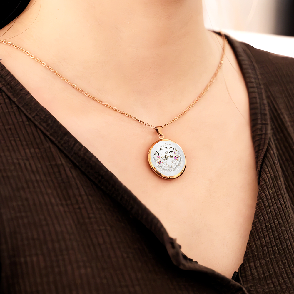 Personalized I Will Carry You With Me Memorial Locket Necklace, Angel Wings Butterfly Remembrance Jewelry, Until We Meet Again Sympathy Gift - Image 8