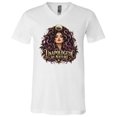Unapologetic By Nature Medusa Shirt, Dark Feminine Feminist T-Shirt, Snake Goddess Graphic Tee, Women Empowerment Shirt, White, V-Neck T-Shirt