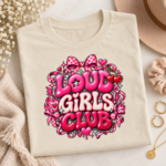 Loud Girls Club Shirt, Y2K Feminist Baby Tee, Girly Women Empowerment T-Shirt, Retro Pink Graphic Tee for Women - Thumbnail Image 4
