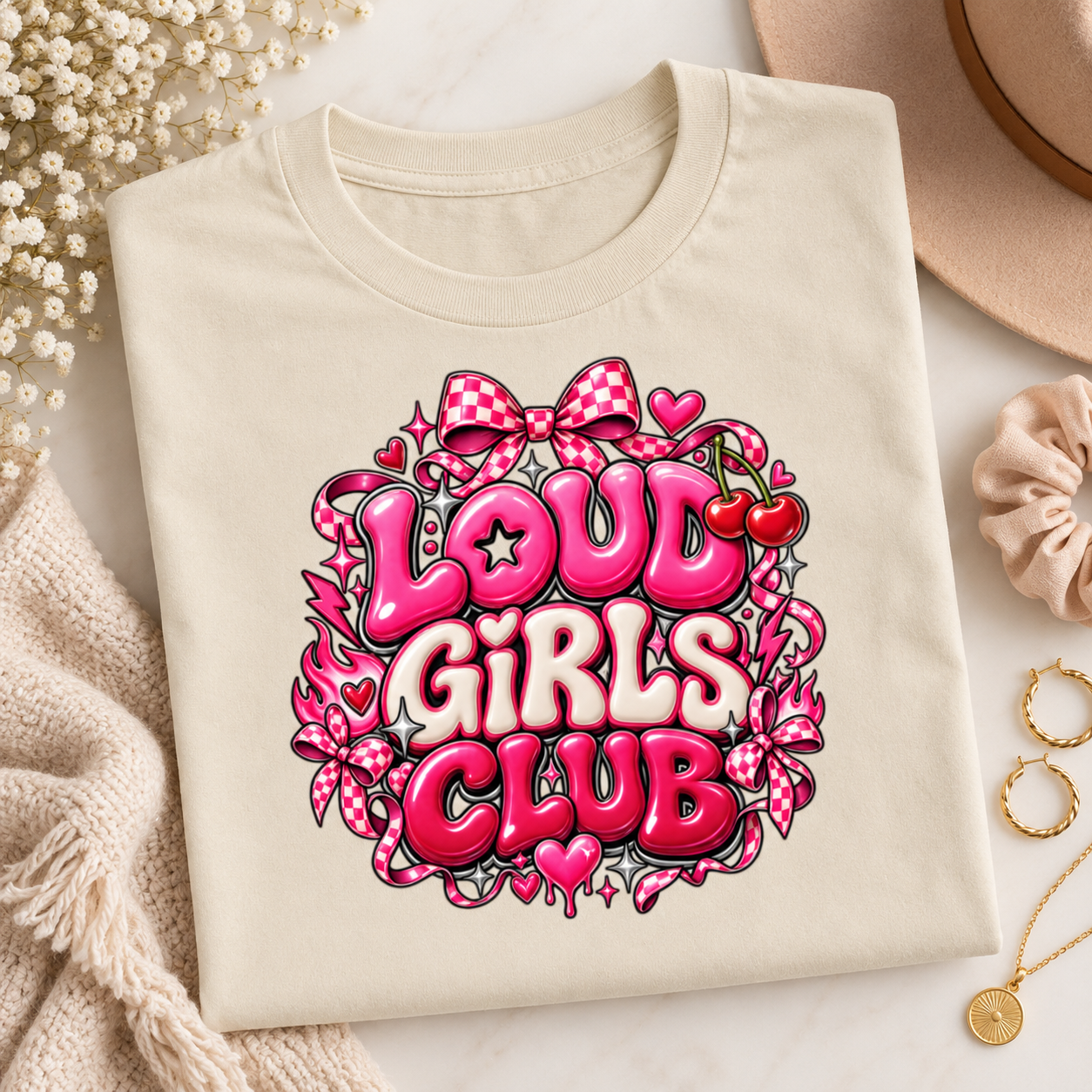 Loud Girls Club Shirt, Y2K Feminist Baby Tee, Girly Women Empowerment T-Shirt, Retro Pink Graphic Tee for Women - Image 4