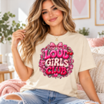 Loud Girls Club Shirt, Y2K Feminist Baby Tee, Girly Women Empowerment T-Shirt, Retro Pink Graphic Tee for Women - Thumbnail Image 5