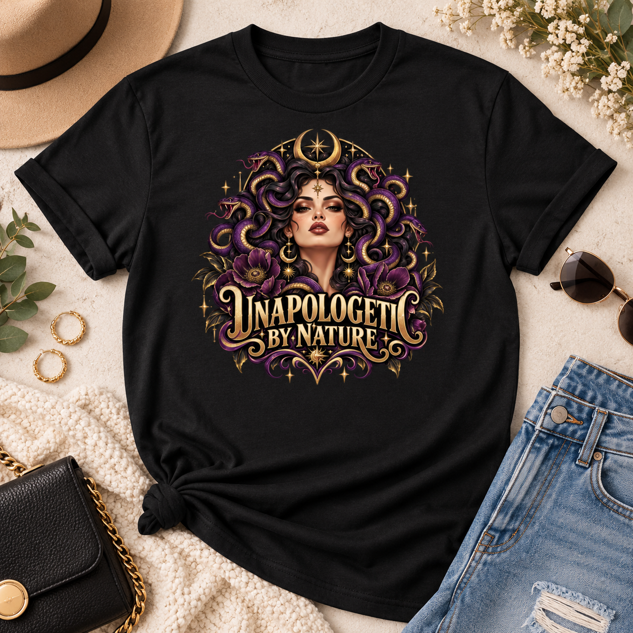 Unapologetic By Nature Medusa Shirt, Dark Feminine Feminist T-Shirt, Snake Goddess Graphic Tee, Women Empowerment Shirt - Image 7