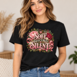 Soft Doesn’t Mean Silent Shirt, Floral Feminist T-Shirt, Women Empowerment Graphic Tee, Feminine Statement Shirt for Women - Thumbnail Image 4