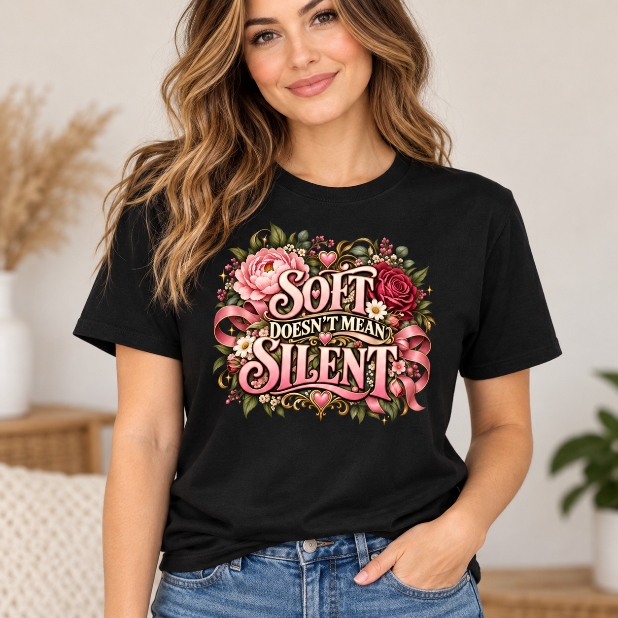 Soft Doesn’t Mean Silent Shirt, Floral Feminist T-Shirt, Women Empowerment Graphic Tee, Feminine Statement Shirt for Women - Image 4