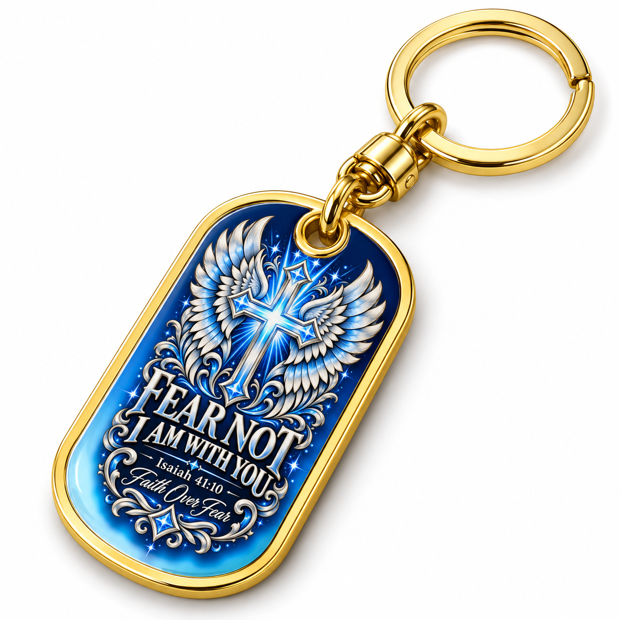 Personalized Christian Keychain Dog Tag Necklace - Faith Over Fear, Isaiah 41:10 Bible Verse, Cross & Angel Wings, Custom Engraved Gift - Image 8