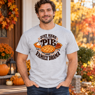 Alternative view of Just Here for the Pie and Family Drama T-Shirt – Funny Thanksgiving Tee - V-Neck Shirt