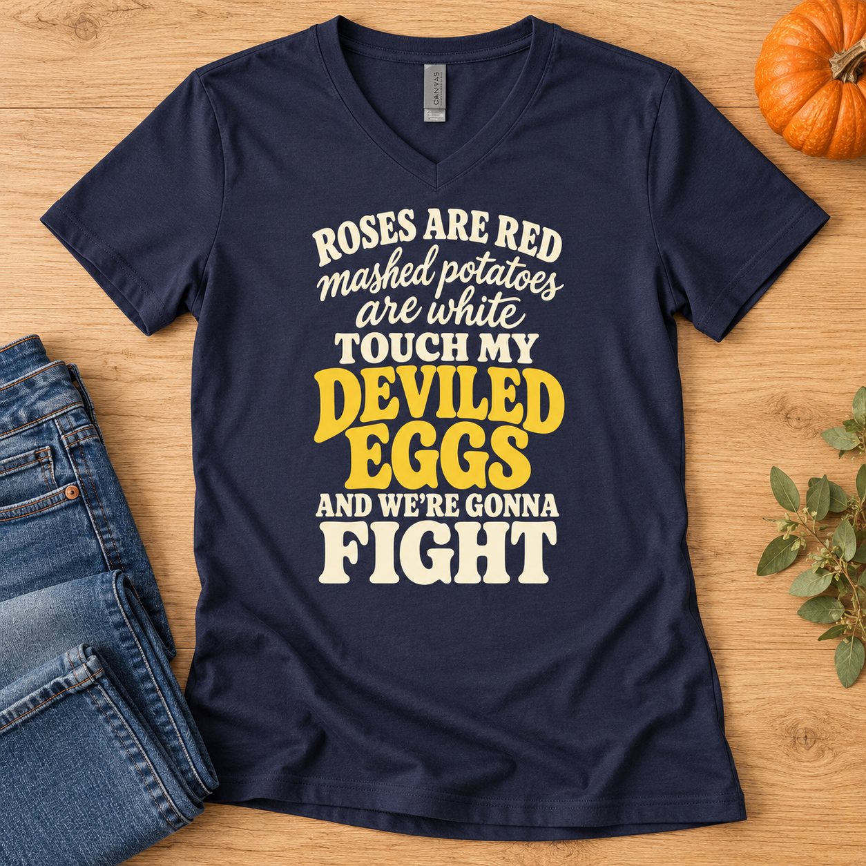 Roses Are Red Touch My Deviled Eggs T-Shirt – Funny Retro Food Quote Tee - V-neck Shirt - Image 6