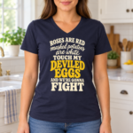 Roses Are Red Touch My Deviled Eggs T-Shirt – Funny Retro Food Quote Tee - V-neck Shirt - Thumbnail Image 5