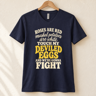 Alternative view of Roses Are Red Touch My Deviled Eggs T-Shirt – Funny Retro Food Quote Tee - V-neck Shirt