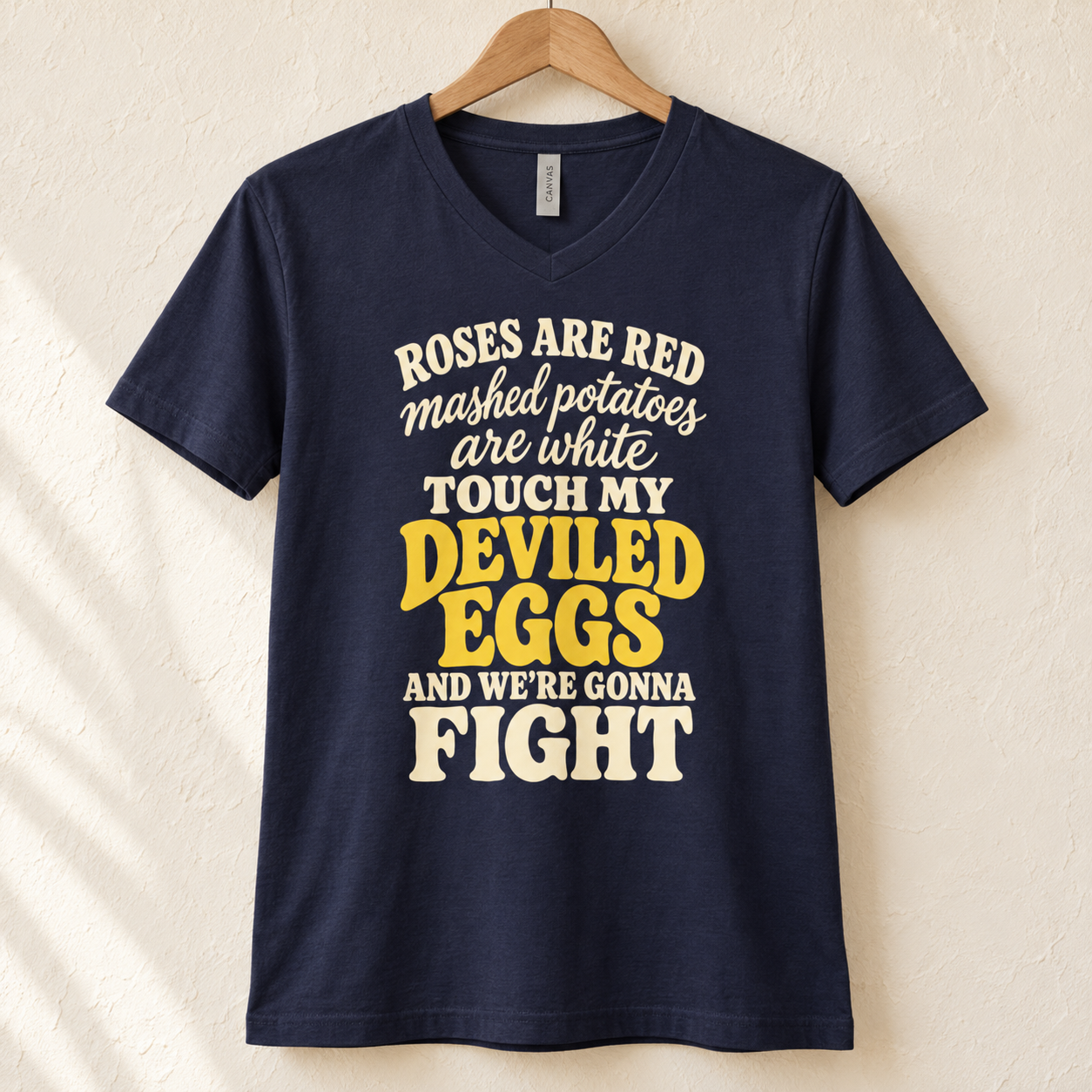 Roses Are Red Touch My Deviled Eggs T-Shirt – Funny Retro Food Quote Tee - V-neck Shirt - Image 3