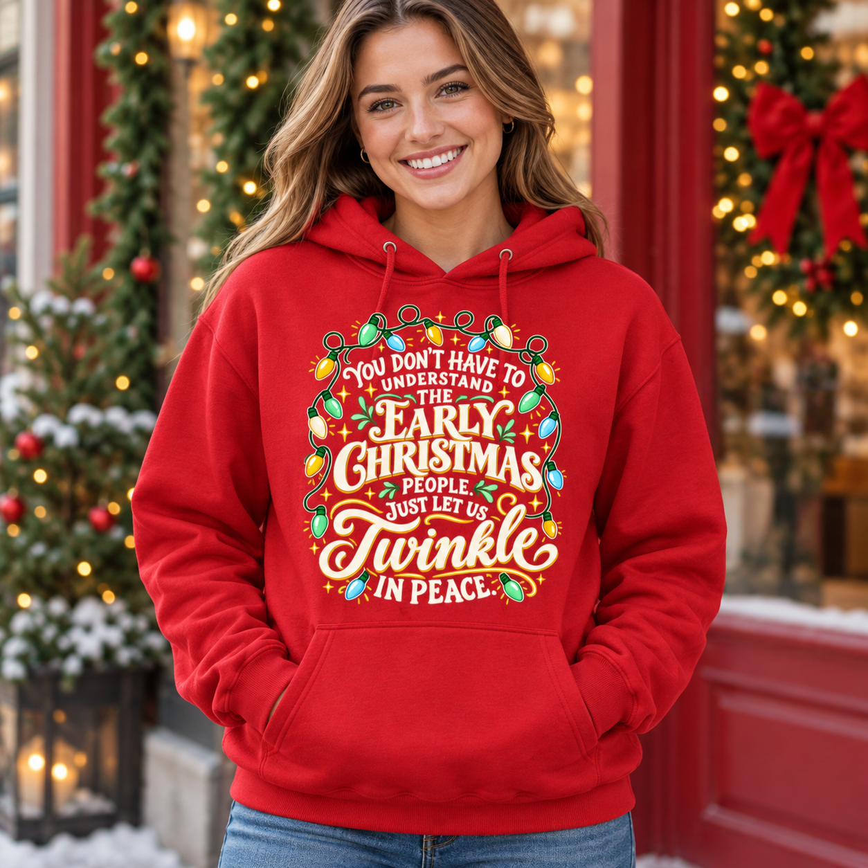 Early Christmas People Hoodie Sweatshirt – Just Let Us Twinkle in Peace, Funny Christmas Lights Crewneck - Image 3