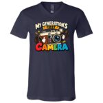 My Generation’s First Camera T-Shirt Kid Shirt - Retro Film Camera Graphic Tee, Nostalgic Photography Lover Gift, Navy, V-Neck T-Shirt