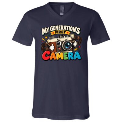 My Generation’s First Camera T-Shirt Kid Shirt - Retro Film Camera Graphic Tee, Nostalgic Photography Lover Gift, Navy, V-Neck T-Shirt