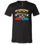My Generation’s First Music Player Shirt Youth Shirt - Retro Boombox Graphic Tee, Funny 80s Music Lover Gift, Black, V-Neck T-Shirt