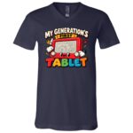 My Generation’s First Tablet T-Shirt - Kid Shirt - Funny Retro Drawing Toy Graphic Tee, Childhood Nostalgia Gift, Navy, V-Neck T-Shirt