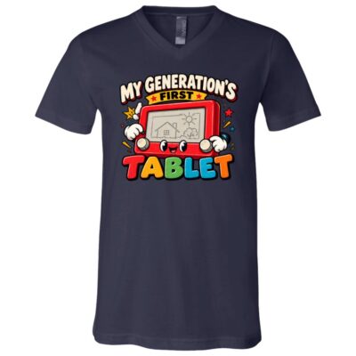 My Generation’s First Tablet T-Shirt - Kid Shirt - Funny Retro Drawing Toy Graphic Tee, Childhood Nostalgia Gift, Navy, V-Neck T-Shirt