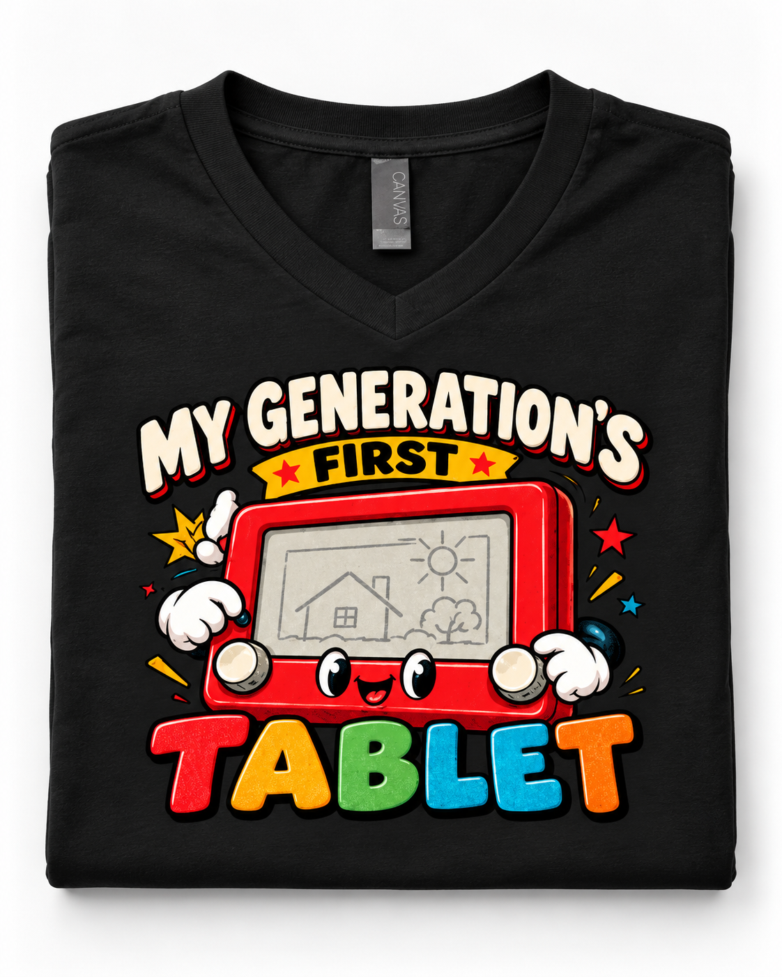 My Generation’s First Tablet T-Shirt - Kid Shirt - Funny Retro Drawing Toy Graphic Tee, Childhood Nostalgia Gift - Image 3