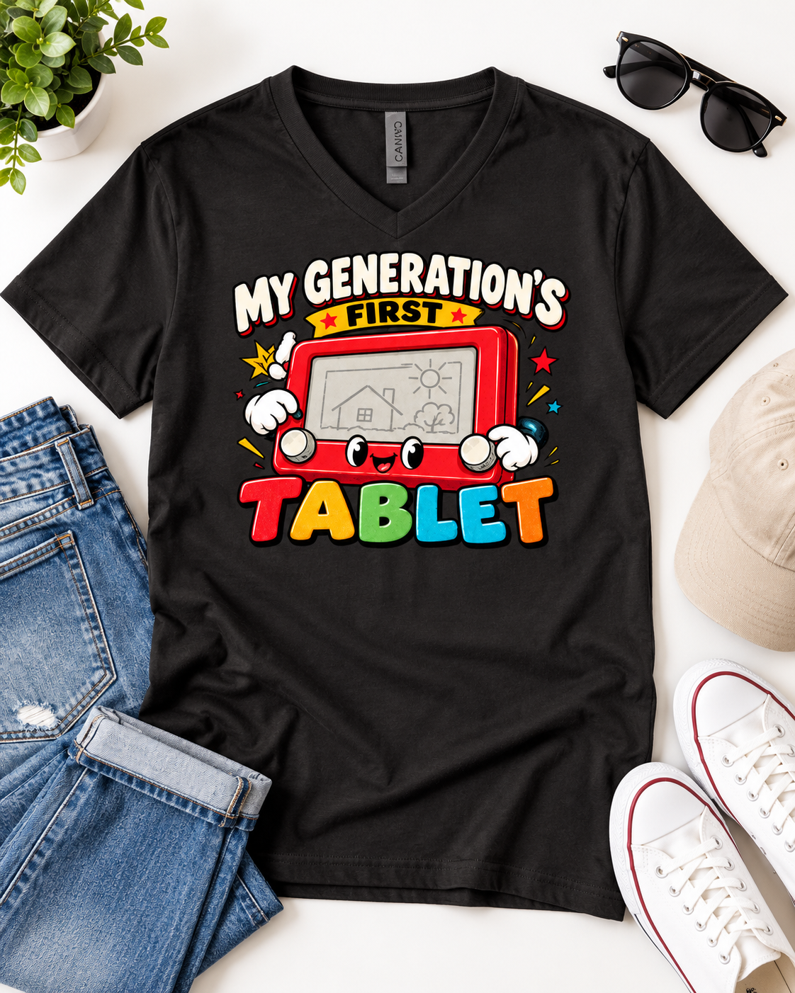 My Generation’s First Tablet T-Shirt - Kid Shirt - Funny Retro Drawing Toy Graphic Tee, Childhood Nostalgia Gift - Image 4