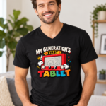 My Generation’s First Tablet T-Shirt - Kid Shirt - Funny Retro Drawing Toy Graphic Tee, Childhood Nostalgia Gift - Thumbnail Image 5