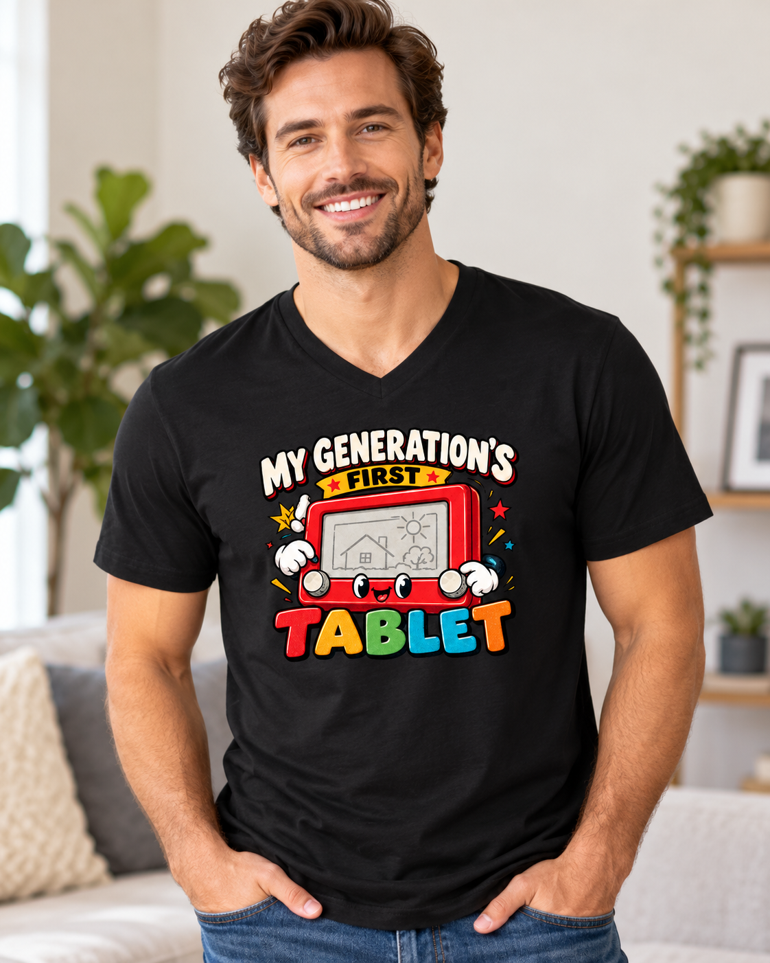 My Generation’s First Tablet T-Shirt - Kid Shirt - Funny Retro Drawing Toy Graphic Tee, Childhood Nostalgia Gift - Image 5