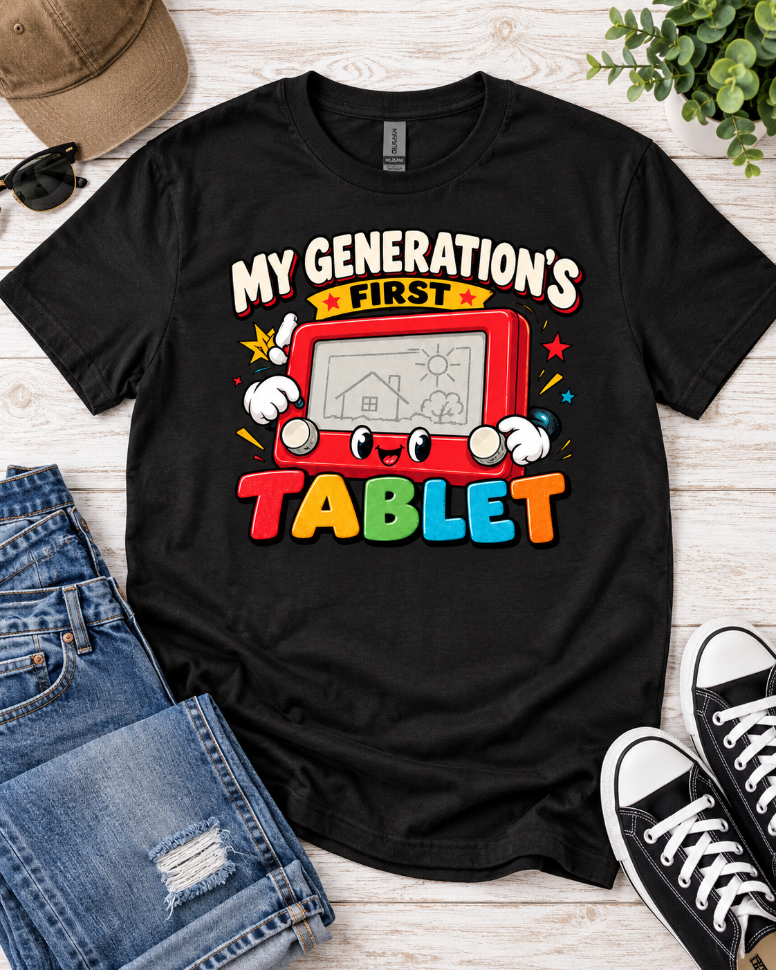 My Generation’s First Tablet T-Shirt - Kid Shirt - Funny Retro Drawing Toy Graphic Tee, Childhood Nostalgia Gift - Image 6