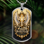 Faith Over Fear Dog Tag Necklace – Christian Cross and Angel Wings Pendant, Walk by Faith Jewelry Gift for Men and Women - Thumbnail Image 3
