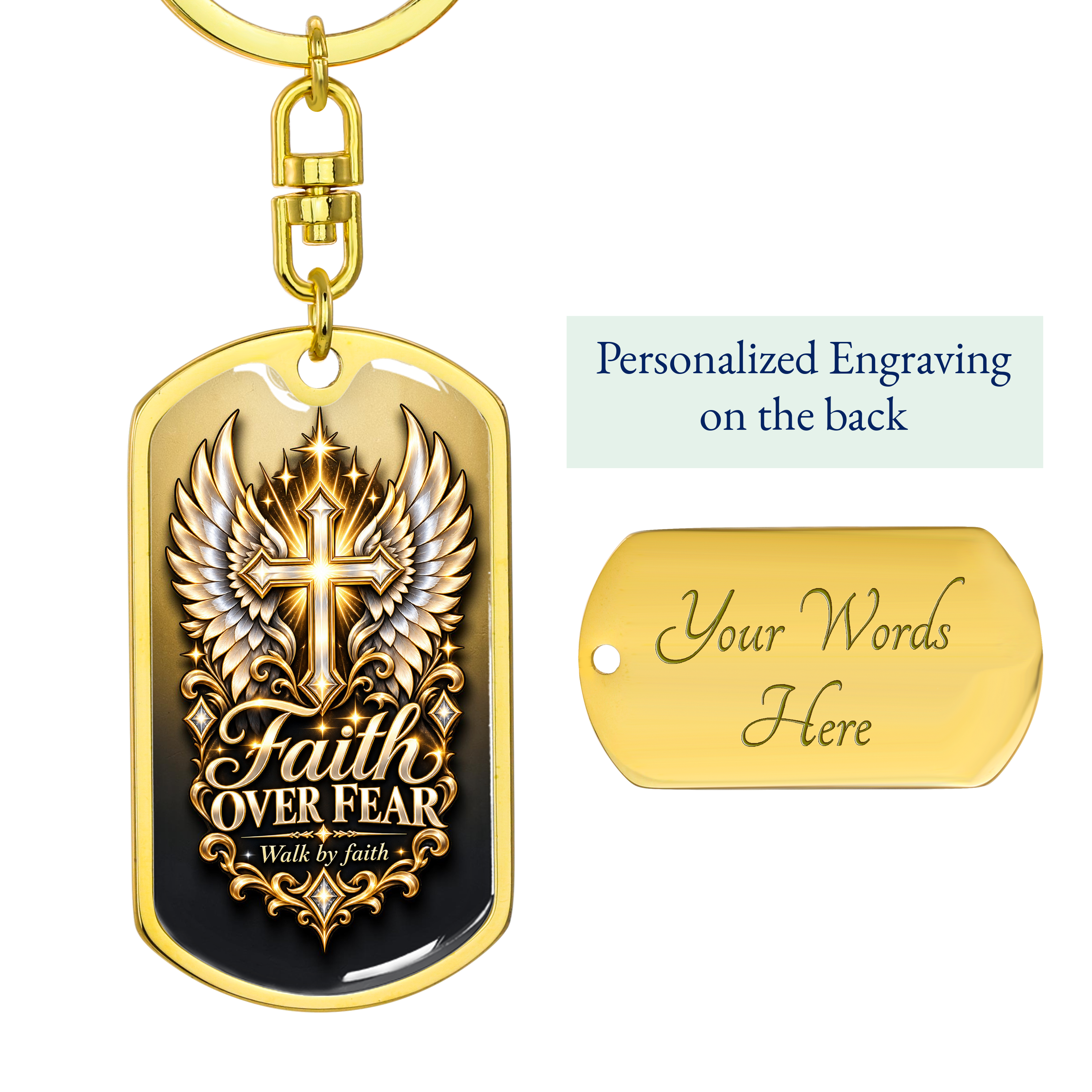 Faith Over Fear Dog Tag Necklace – Christian Cross and Angel Wings Pendant, Walk by Faith Jewelry Gift for Men and Women - Image 5