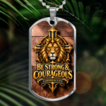 Be Strong and Courageous Necklace – Joshua 1:9 Christian Dog Tag, Lion and Cross Pendant, Bible Verse Gift for Men - Thumbnail Image 3